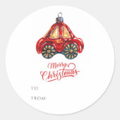 Vrolijk Kerst Retro Auto Ornament Gift Naam Ronde Sticker (Voorkant)