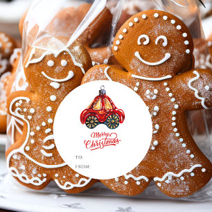 Vrolijk Kerst Retro Auto Ornament Gift Naam Ronde Sticker