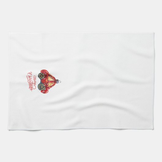 Vrolijk Kerst Retro Auto Ornament Theedoek (Horizontaal)