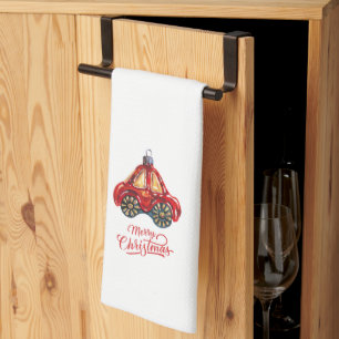 Vrolijk Kerst Retro Auto Ornament Theedoek