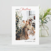 Vrolijk Kerst Retro Script Foto Vakantie Kaart (Staand voorkant)