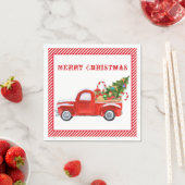Vrolijk Kerst  Rode Vrachtwagen Stripes Vakantie Servet (Insitu)