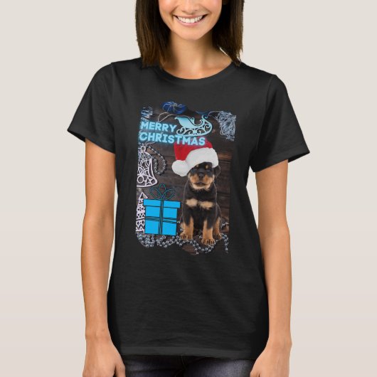 Vrolijk Kerst Rottweiler Puppy Met Cadeau T-shirt (Voorkant)