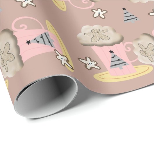 Vrolijk Kerst Roze Cappuccino Wrapping Paper Cadeaupapier (Rol Hoek)