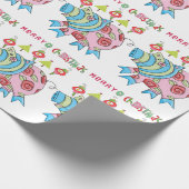 Vrolijk Kerst Roze Varken Wrapping Papier (Hoek)