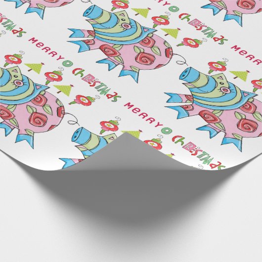 Vrolijk Kerst Roze Varken Wrapping Papier (Hoek)