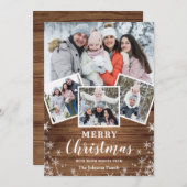 Vrolijk Kerst Rustiek 4 Foto Wensing QR code Feestdagenkaart (Voorkant / Achterkant)