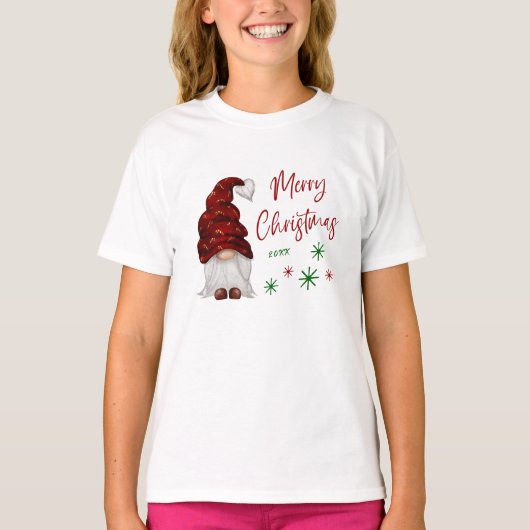 Vrolijk Kerst Rustiek Land Meisje Gnome Vakantie T-shirt (Voorkant)