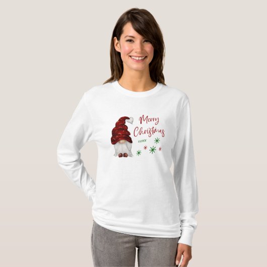 Vrolijk Kerst Rustiek Land Meisje Gnome Vakantie T-shirt (Voorkant volledig)