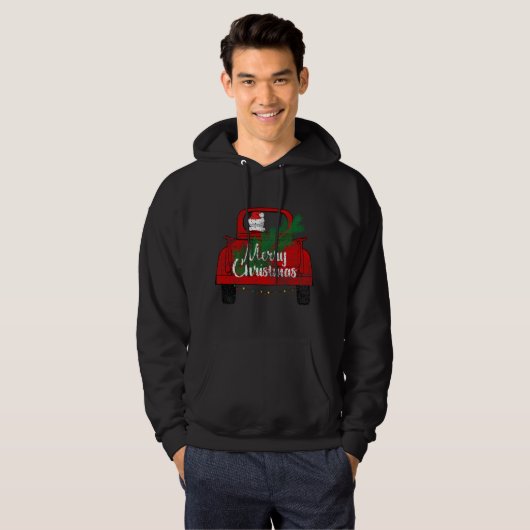 Vrolijk Kerst  Santa Red Truck met Licht Hoodie (Voorkant volledig)