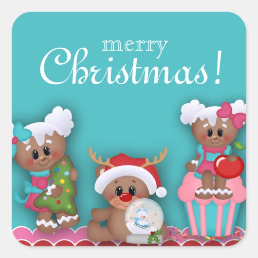 Vrolijk Kerst Schattige Cartoon Cupcake Sticker (Voorkant)