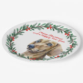 Vrolijk Kerst Schattige Dachshund Hondenfeestkrans Papieren Bordje (Gekanteld)