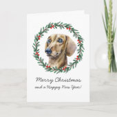 Vrolijk Kerst Schattige Dachshund vakantie krans K Feestdagen Kaart (Voorkant)