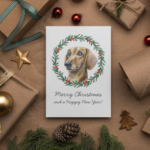 Vrolijk Kerst Schattige Dachshund vakantie krans K Feestdagenkaart