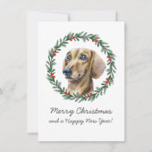 Vrolijk Kerst Schattige Dachshund vakantie krans K Feestdagenkaart (Voorkant)