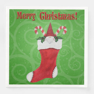 Vrolijk Kerst Schattige Gnome in Stocking Green Sw Servet