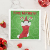 Vrolijk Kerst Schattige Gnome in Stocking Green Sw Servet (Insitu)