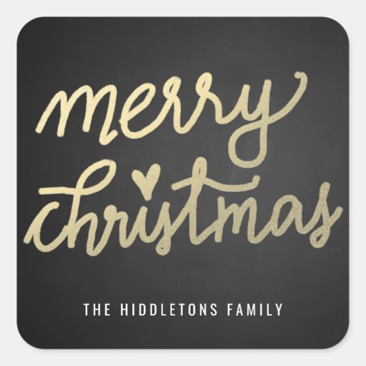 Vrolijk Kerst Schattige Handgeschreven Script Chal Vierkante Sticker (Voorkant)