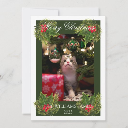 Vrolijk Kerst Schattige Kat Pet Photo Waterverf Feestdagenkaart (Voorkant)