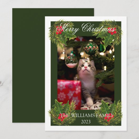 Vrolijk Kerst Schattige Kat Pet Photo Waterverf Feestdagenkaart (Voorkant / Achterkant)