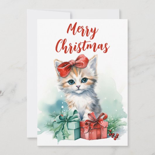 Vrolijk Kerst Schattige Kitten en Kerstcadeaus Feestdagenkaart (Voorkant)