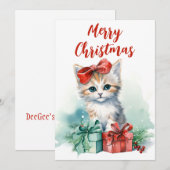 Vrolijk Kerst Schattige Kitten en Kerstcadeaus Feestdagenkaart (Voorkant / Achterkant)