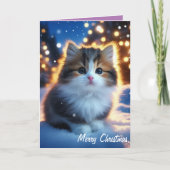 Vrolijk kerst Schattige kitten in de sneeuw Kaart (Voorkant)