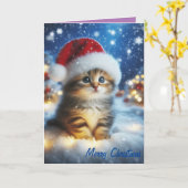 Vrolijk kerst Schattige kitten Kaart (Gele Bloem)