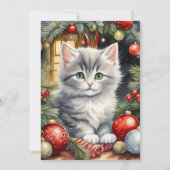 Vrolijk Kerst Schattige Kitten met Ornamenten Feestdagenkaart (Voorkant)