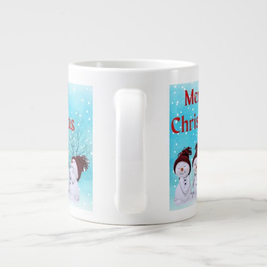 Vrolijk Kerst Schattige Kleine Sneeuwmannen Schatt Grote Koffiekop (Achterkant)
