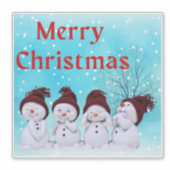 Vrolijk Kerst Schattige Kleine Sneeuwmannen Schatt Sticker (Voorkant)