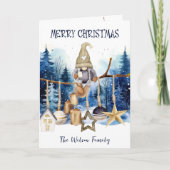 Vrolijk Kerst Schattige Lady Gnome op Blue Forest Feestdagen Kaart (Voorkant)