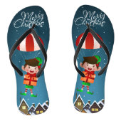 Vrolijk Kerst Schattige Modern Parachuting Boy Elf Teenslippers (Voetbed)
