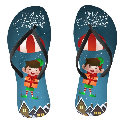 Vrolijk Kerst Schattige Modern Parachuting Boy Elf Teenslippers (Voetbed)