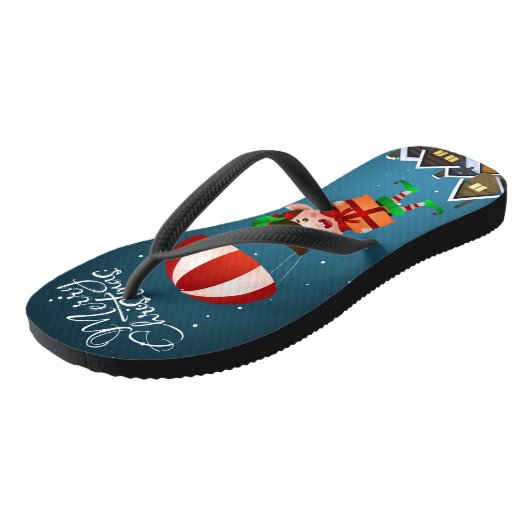 Vrolijk Kerst Schattige Modern Parachuting Boy Elf Teenslippers (Schuin)