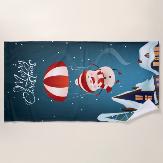 Vrolijk Kerst Schattige Modern Parachuting Sneeuwm Strandlaken (Voorkant)