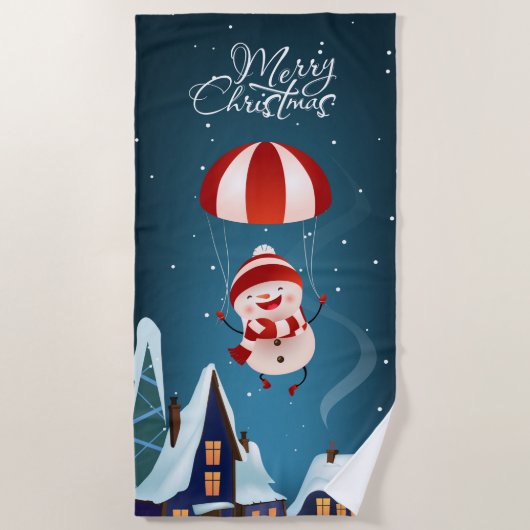 Vrolijk Kerst Schattige Modern Parachuting Sneeuwm Strandlaken (Voorkant)