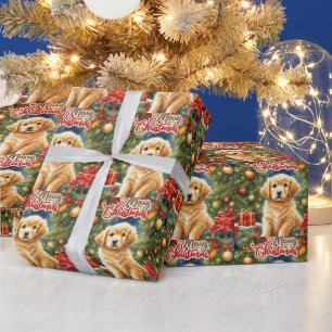 Vrolijk Kerst Schattige Puppy en Kerstboom Cadeaupapier