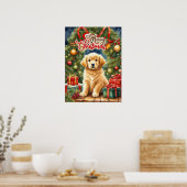 Vrolijk Kerst Schattige Puppy en Kerstboom Poster (Keuken)
