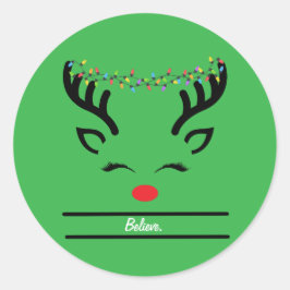 Vrolijk Kerst Schattige Rendier Face Classic Ronde Ronde Sticker