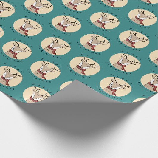 Vrolijk Kerst Schattige Rendier met Sjaal Cadeaupapier (Hoek)