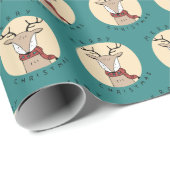Vrolijk Kerst Schattige Rendier met Sjaal Cadeaupapier (Rol Hoek)
