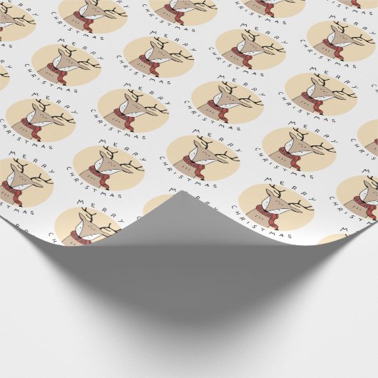 Vrolijk Kerst Schattige Rendier met Sjaal Cadeaupapier (Hoek)