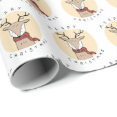 Vrolijk Kerst Schattige Rendier met Sjaal Cadeaupapier (Rol Hoek)