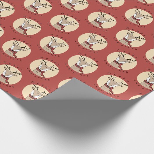 Vrolijk Kerst Schattige Rendier met Sjaal Cadeaupapier (Hoek)