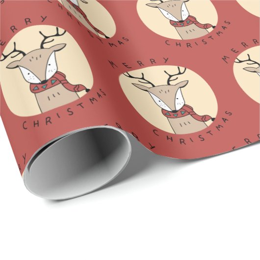 Vrolijk Kerst Schattige Rendier met Sjaal Cadeaupapier (Rol Hoek)