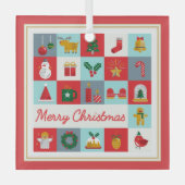 Vrolijk Kerst Schattige Retro Winter Kerst Iconen Glas Ornament (Voorkant)