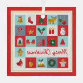 Vrolijk Kerst Schattige Retro Winter Kerst Iconen Glas Ornament (Achterkant)
