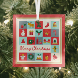 Vrolijk Kerst Schattige Retro Winter Kerst Iconen Glas Ornament