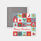 Vrolijk Kerst Schattige Retro Winter Kerst Iconen Magneet (Voorkant / Achterkant)